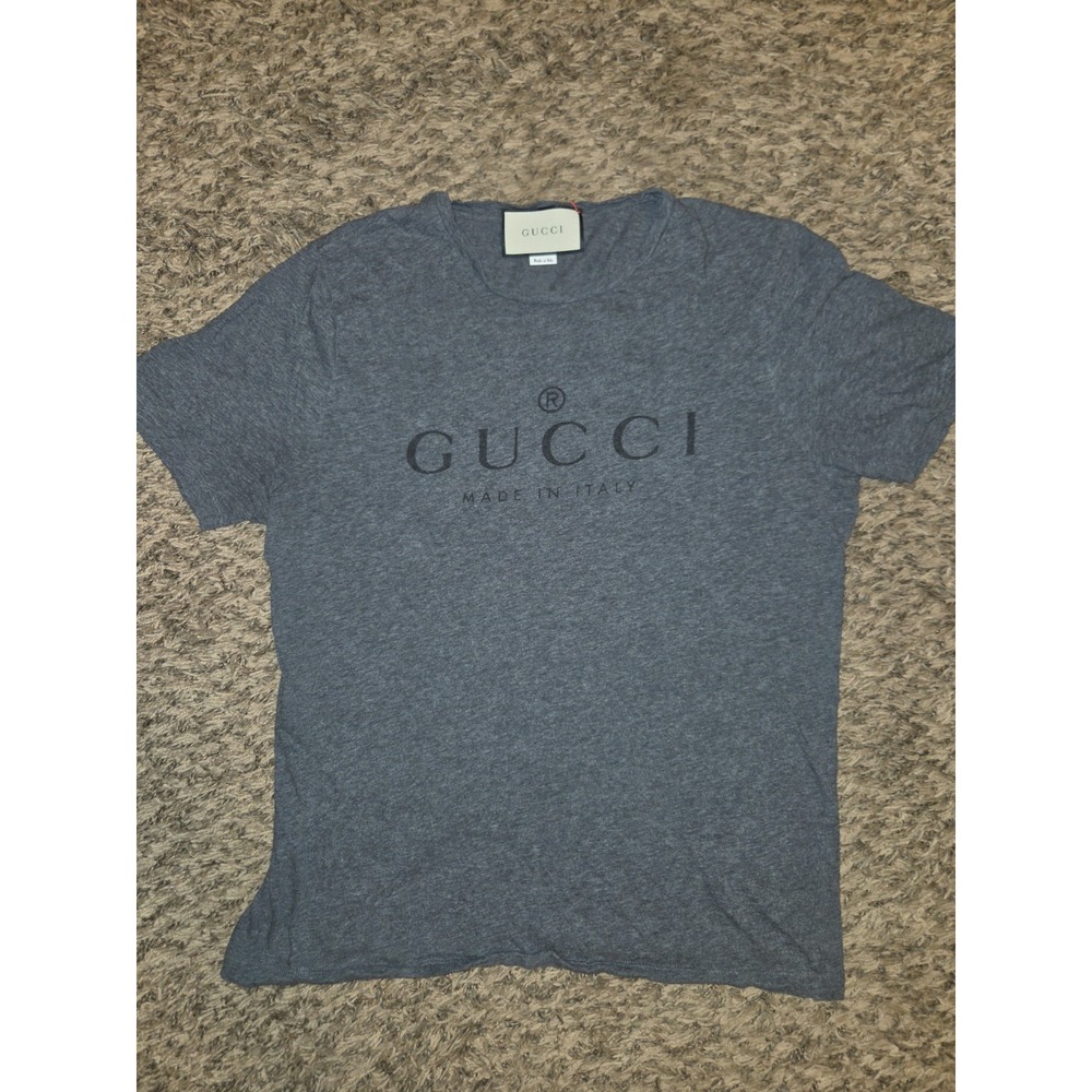 Authentic Gucci Gray Logo Graphic Crew Neck Short Sleeve T-Shirt Men's L Large